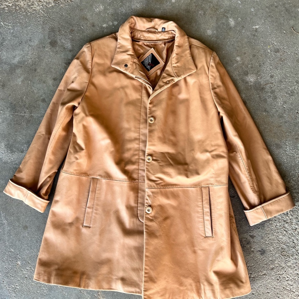 Tiboa Genuine Leathers Vintage Tan Button-Up Coat